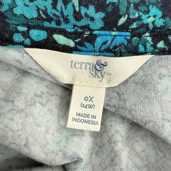 Terra Sky Dress Women 0X Blue Floral Short Sleeve T Shirt V Neck Comfy Pockets - Picture 6 of 11